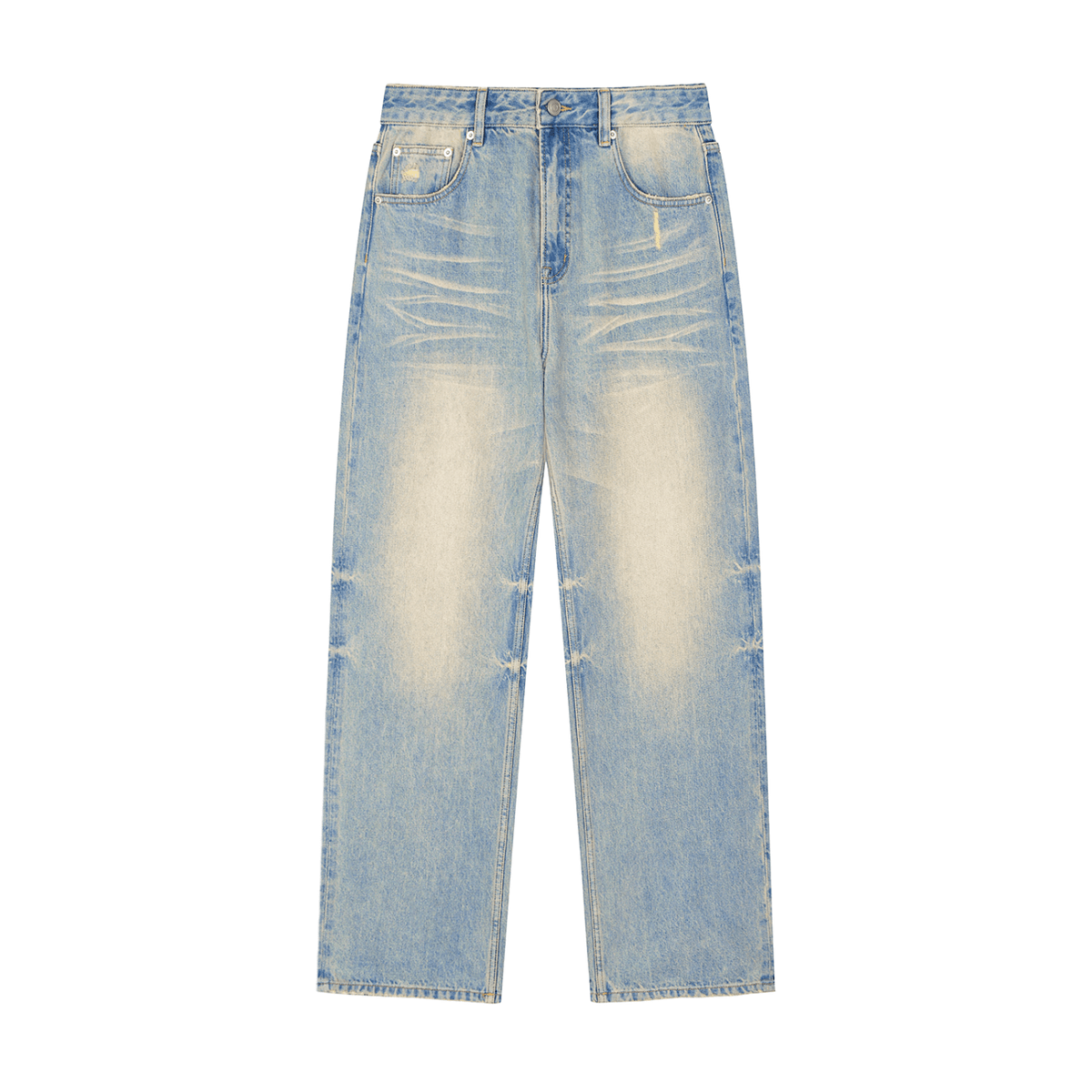 Vibes( Unisex )Slim Stacked Sun Fade Raw Hem Denim Jeans - FASHION VIBES