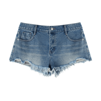 Vibes Vintage Wash Raw Hem Denim Shorts - FASHION VIBES
