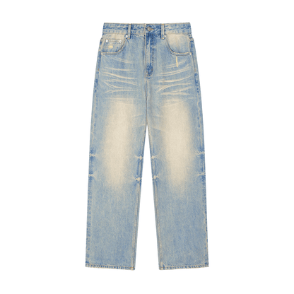 Vibes( Unisex )Slim Stacked Sun Fade Raw Hem Denim Jeans - FASHION VIBES