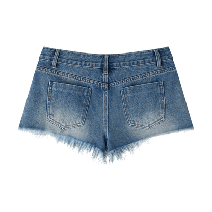Vibes Vintage Wash Raw Hem Denim Shorts - FASHION VIBES