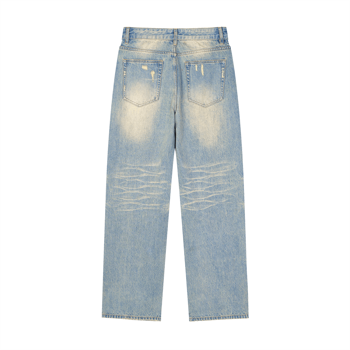 Vibes( Unisex )Slim Stacked Sun Fade Raw Hem Denim Jeans - FASHION VIBES